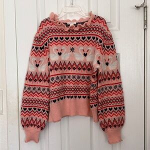 Fair Isle Swan and Heart Ruffle Sweater J. Crew